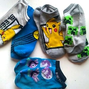 Lot of Minecraft, Fortnite & Pokémon socks 5 Pairs